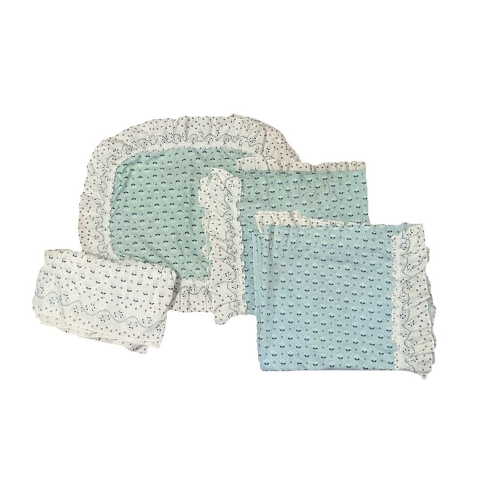 The Bibb Co Vintage Set of 7 Bedding & Curtains Blue-Green Retro Bedroom Cottage